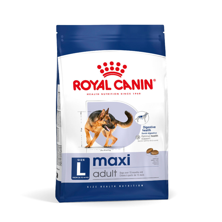 Royal Canin Maxi Adult dry dog food bag, current front of pack