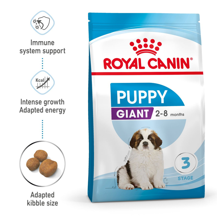 Royal Canin Giant Puppy pack with immune system support, intense growth and adapted kibble size