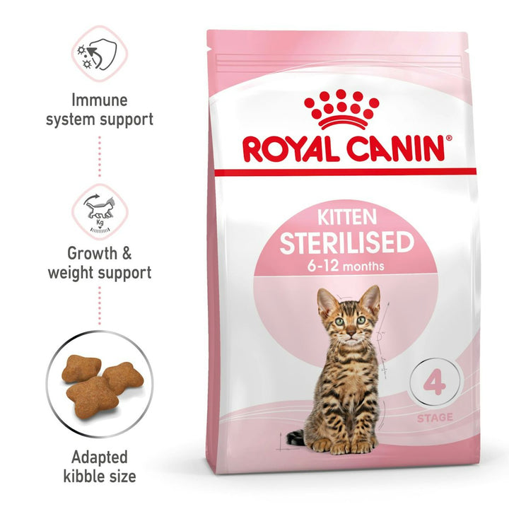 Royal Canin Kitten Sterilised bag with immune system support, growth and weight support and adapted kibble size