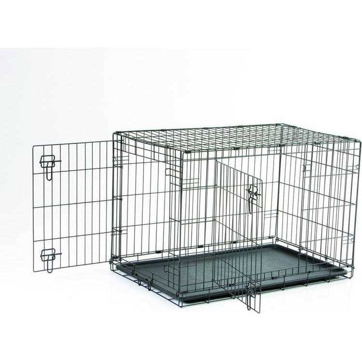 Savic Dog Cottage Crate 107cm black wire dog crate with front and side doors open and plastic base tray