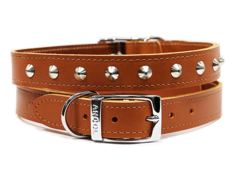 Leather Stud Collar Tan 39-48cm Size 5