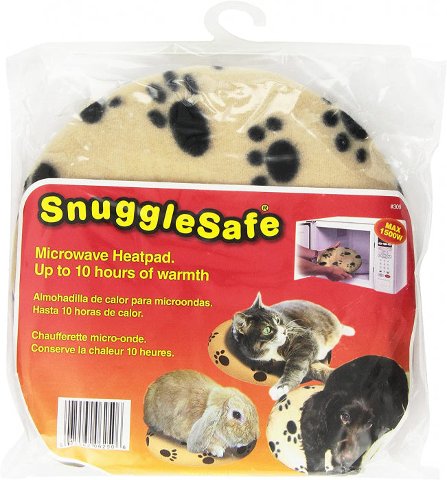 SnuggleSafe Microwave Heatpad for pets in its retail pack with fleece cover
