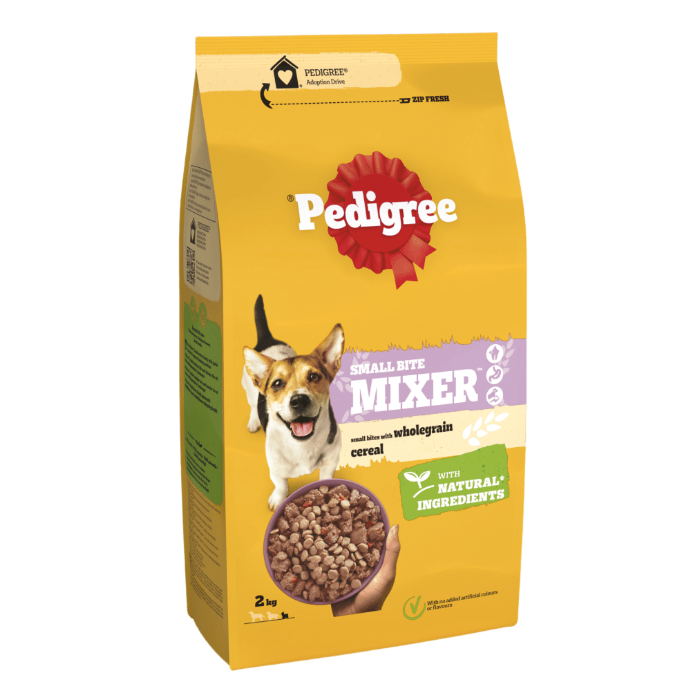 Pedigree Small Bite Mixer 2kg bag for small dogs, front of pack