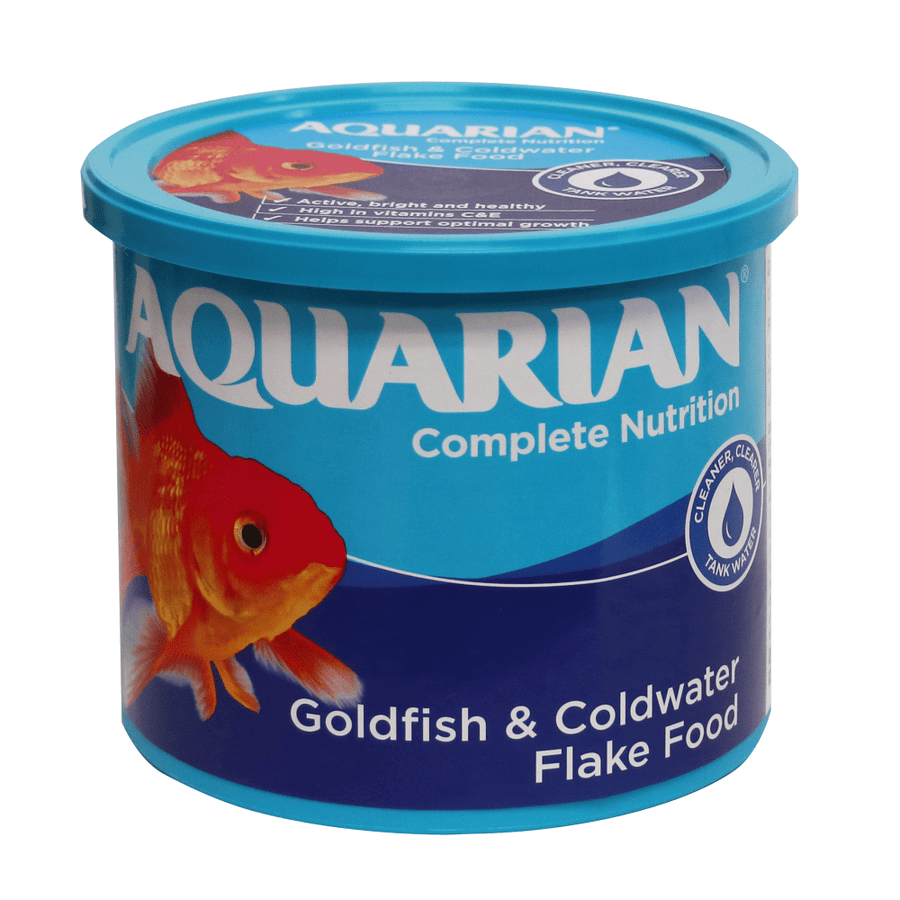 Aquarian Complete Nutrition Goldfish and Coldwater Flake Food tub, front of pack