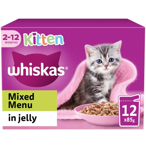 Whiskas Kitten Mixed Menu in Jelly 12 x 85g pack, front