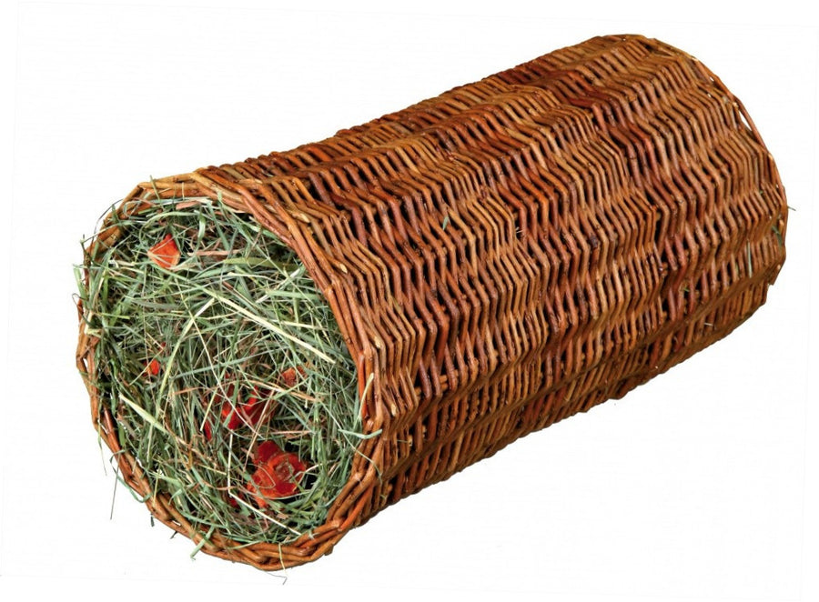 wicker tunnel with hay and carrot